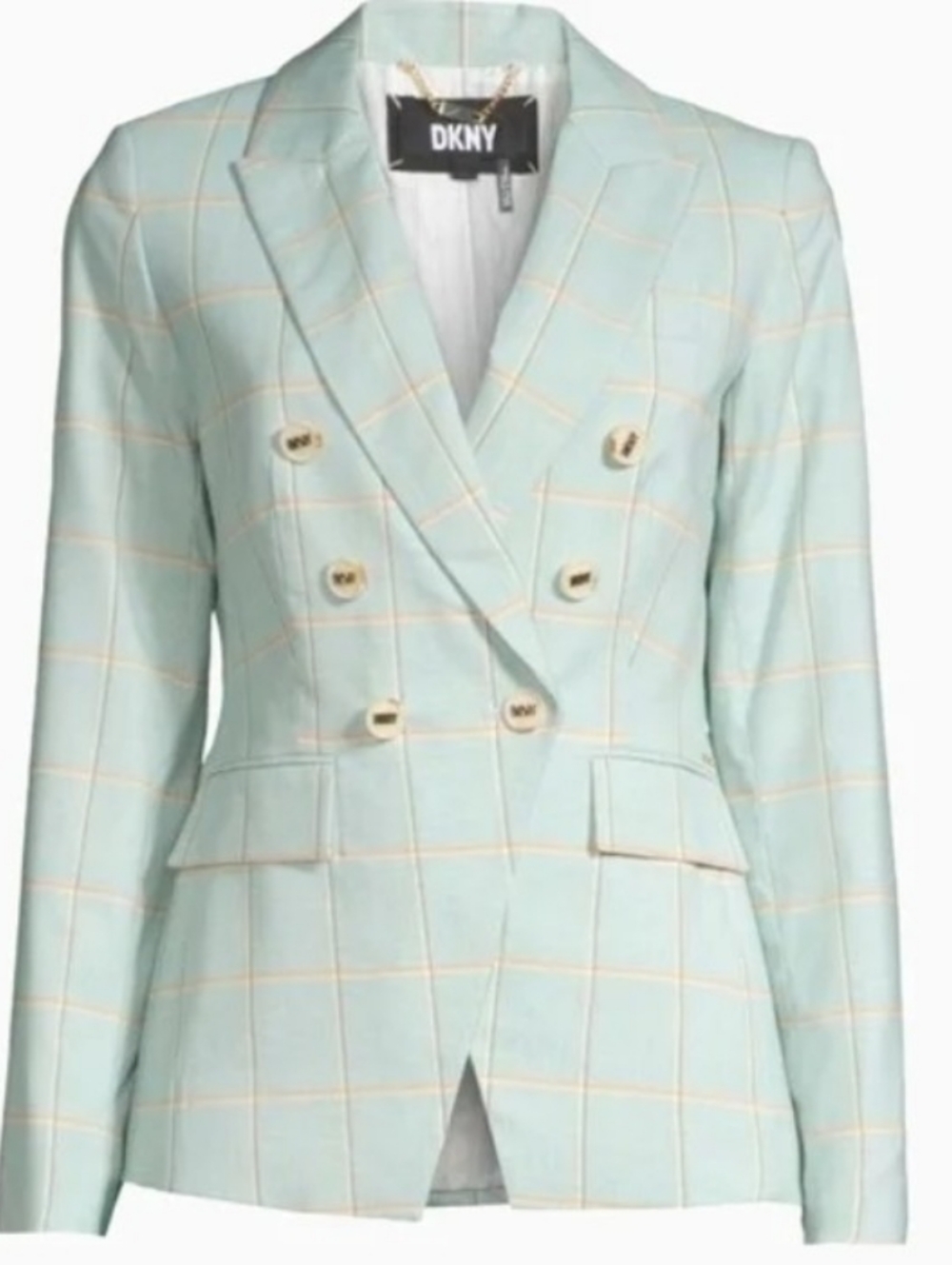 DKNY Mint Green Pink Plaid Double Breasted Stretch Jacket Lined Size 16